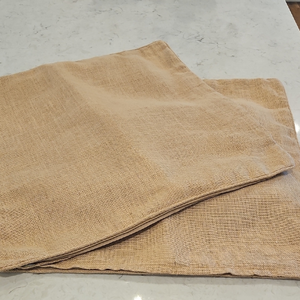 Ballard Designs Tan Burlap Jute Pillow Sham Covers (Set of Two) 26x26